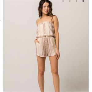 O'Neill Cream and Brown Strapless Printed Romper
